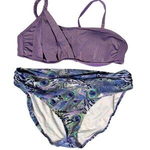 Pretty purple BIKINI metallic sparkle and animal print peacock XL
